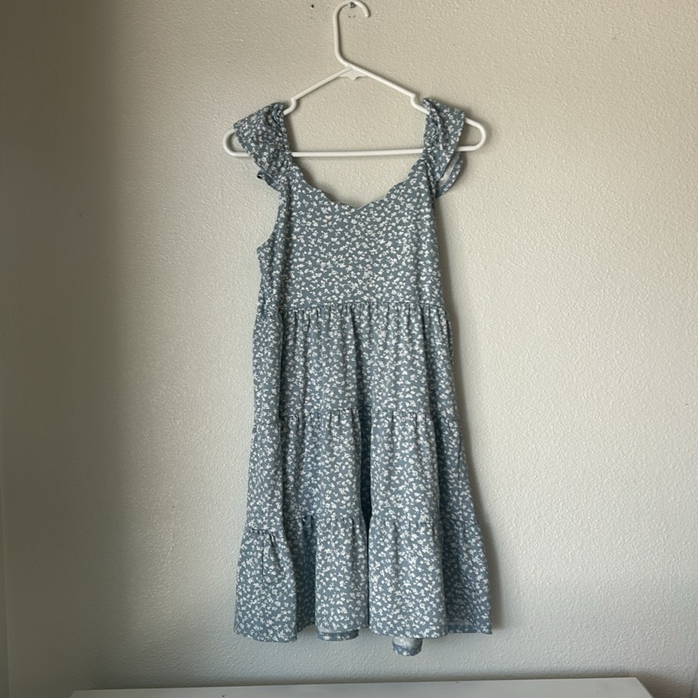 Light Blue Floral Dress Women's Medium Polyester - Picture 7 of 7